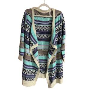 Altar'd State Alya Women's Mint Multicolor S/M Open Front Cardigan Sweater EUC